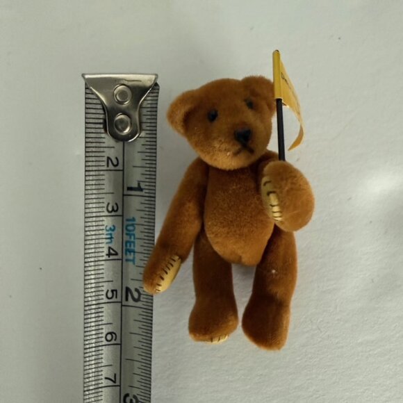 VTG Teddy Bear Pin Plush Jointed Holding Dept 56 Flag Movable arms legs 2.25" - Picture 8 of 10